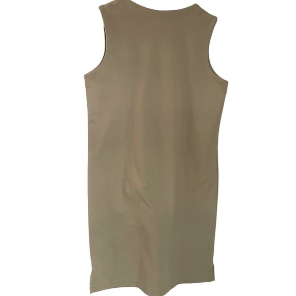 Vintage 90s LL Bean Shift Mini Jumper Dress Small Tan Zip Front Pockets Grunge - Picture 2 of 4